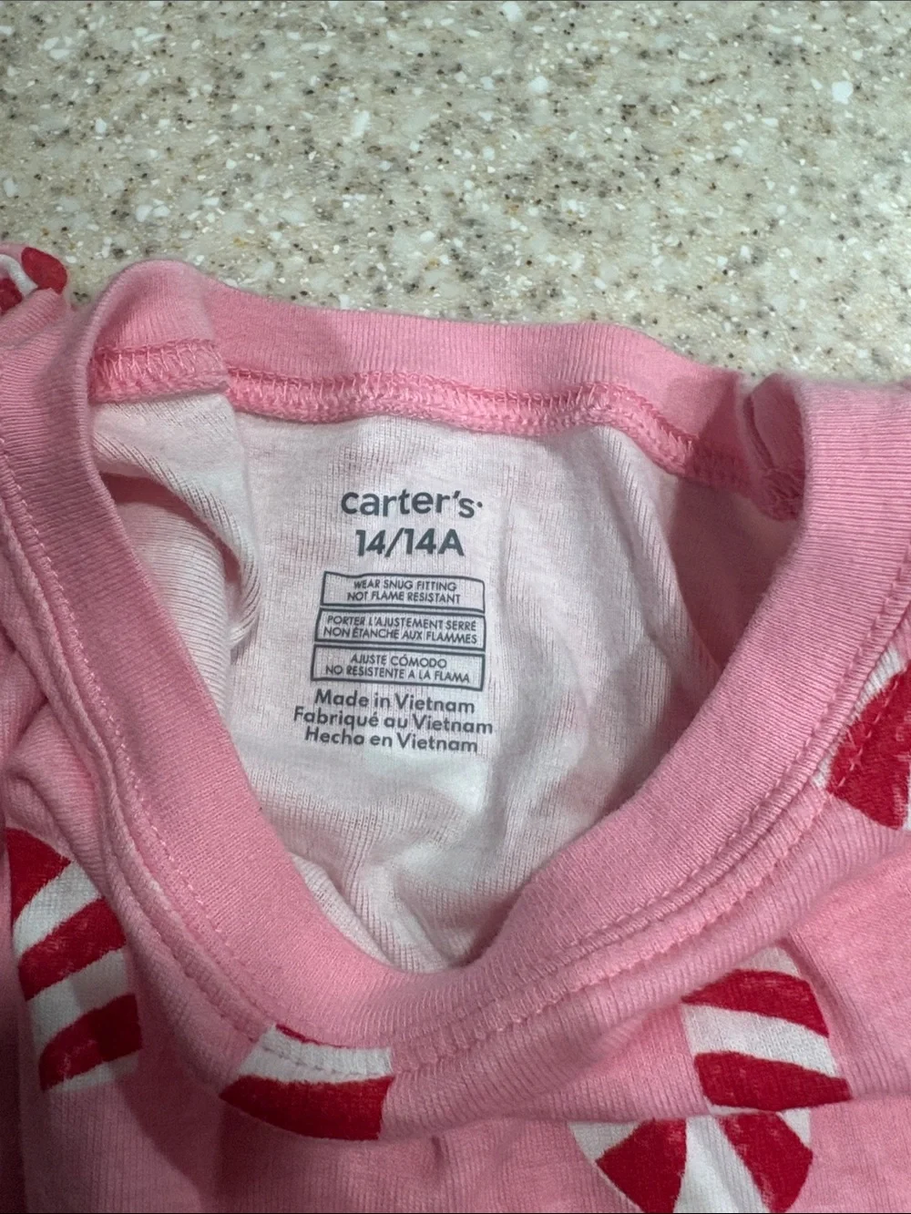 Carters size 14 pink Christmas candy cane pajamas long sleeve and pants cotton